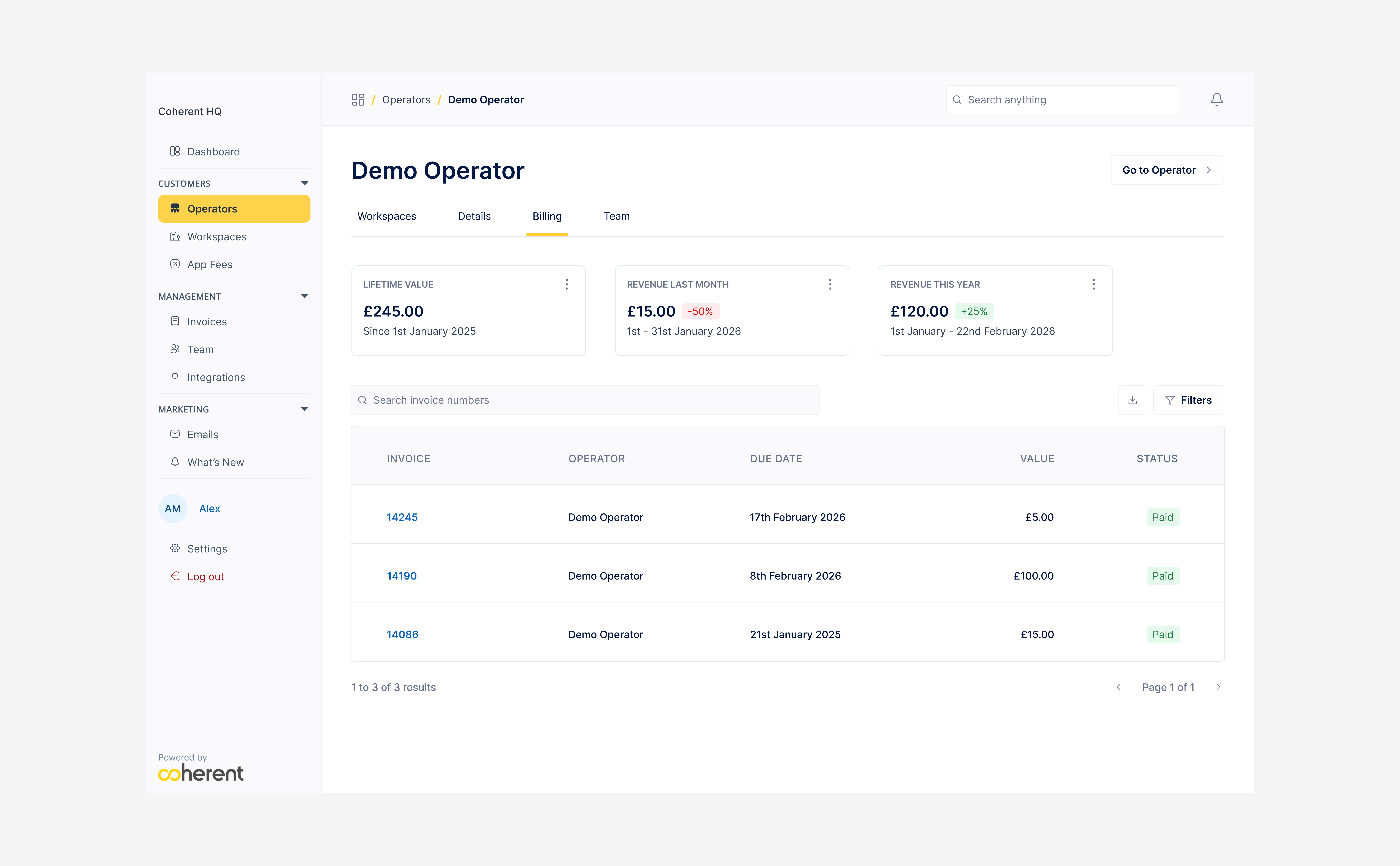 An overview of the final dashboard showing revenue metric tiles